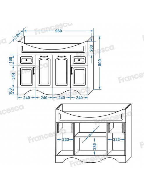 Тумба с раковиной Francesca Империя 100-2 белый с подсветкой (2ящ+4 дв, ум. Эльбрус 100)