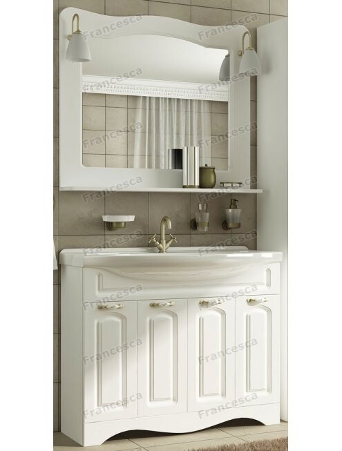 Тумба с раковиной Francesca Империя 100 белый с подсветкой (4 двери, ум. Эльбрус 100)