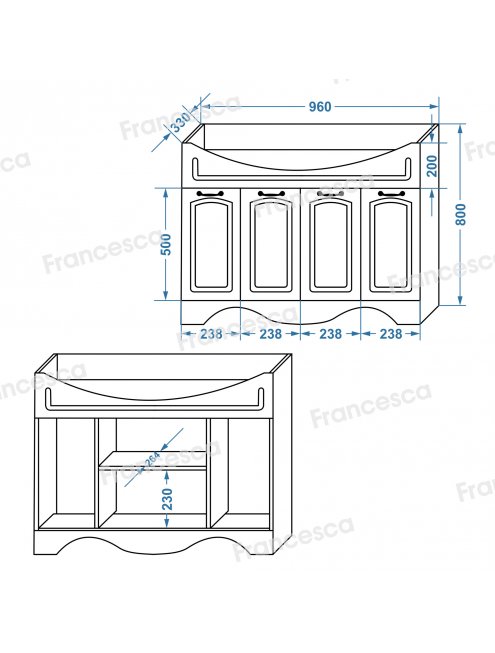 Тумба с раковиной Francesca Империя 100 белый с подсветкой (4 двери, ум. Эльбрус 100)