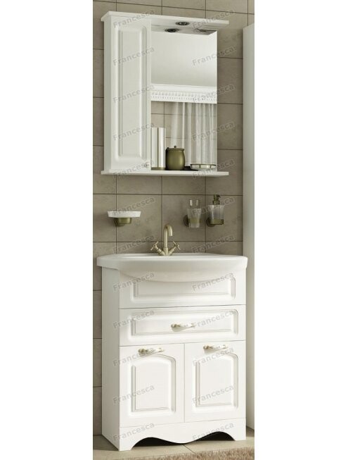 Тумба с раковиной Francesca Империя 60 1 Б. Ящ белый с подсветкой (2 дв. + 1 Большой ящ., ум. Уют 60)