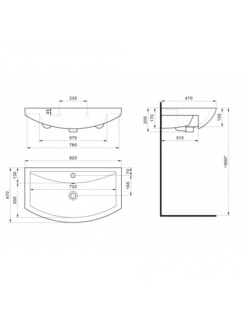 Тумба с раковиной Francesca Империя 80 с 3 дверцами белый (ум. Балтика 80) с подсветкой