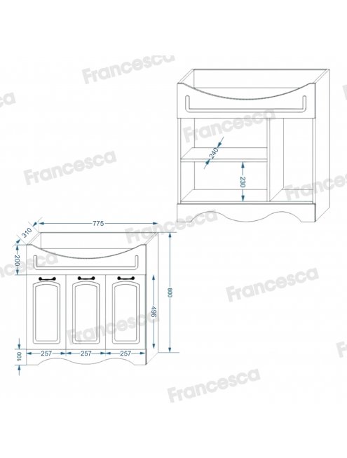 Тумба с раковиной Francesca Империя 80 с 3 дверцами белый (ум. Балтика 80) с подсветкой