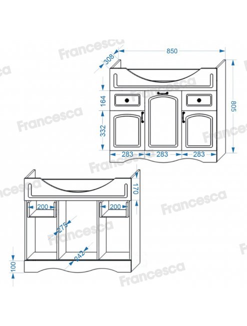 Тумба с раковиной Francesca Империя 90-2 белый с подсветкой (2ящ+3дв, ум. Classic 90)