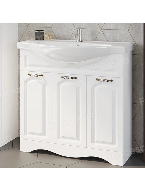 Тумба с раковиной Francesca Империя 90 белый с подсветкой (3 двери, ум. Classic 90)
