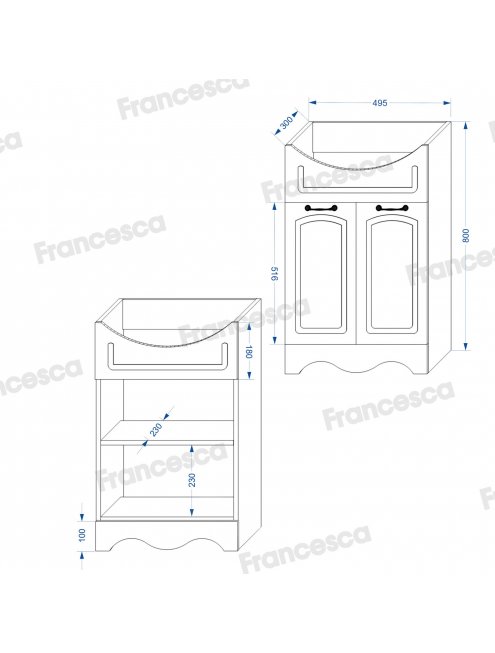 Комплект мебели для ванной комнаты Francesca Империя 55, левый