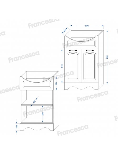 Комплект мебели для ванной комнаты Francesca Империя 60, правый