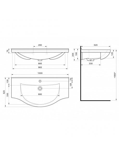 Тумба с раковиной Francesca Доминго 100 белый, с подсветкой (2ящ+4дв, ум. Эльбрус 100)