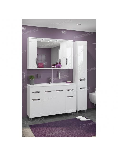 Тумба с раковиной Francesca Доминго 120 белый, с подсветкой (2ящ+4дв, ум. Milen 120)