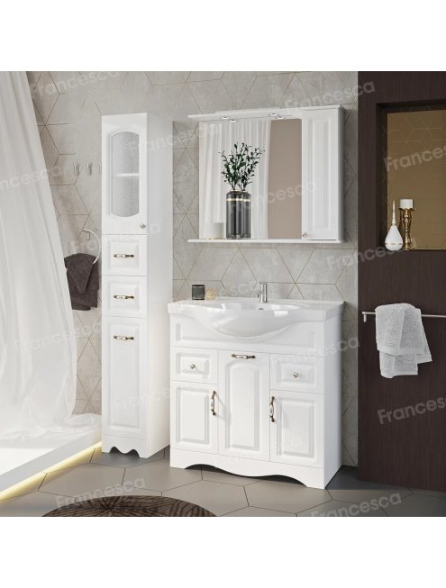 Тумба с раковиной Francesca Империя 85 белый (2ящ. + 3 дв. ум. Сенеж 87) с подсветкой