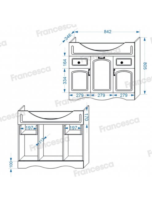 Тумба с раковиной Francesca Империя 85 белый (2ящ. + 3 дв. ум. Сенеж 87) с подсветкой