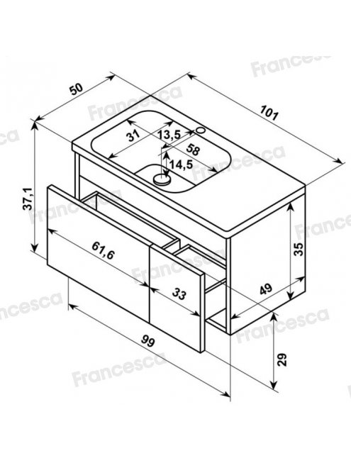 Тумба с раковиной Francesca Avanti Panda 100, DR-02-100, подвесная, с подсветкой, серая