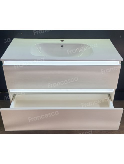 Тумба с раковиной Francesca Avanti Panda 100, DR-07-100, с подсветкой, подвесная, бежевая, с фрезеровкой