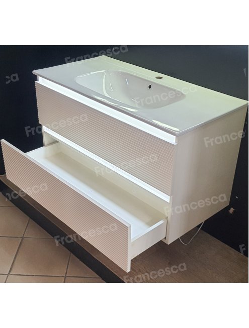 Тумба с раковиной Francesca Avanti Panda 100, DR-07-100, с подсветкой, подвесная, бежевая, с фрезеровкой