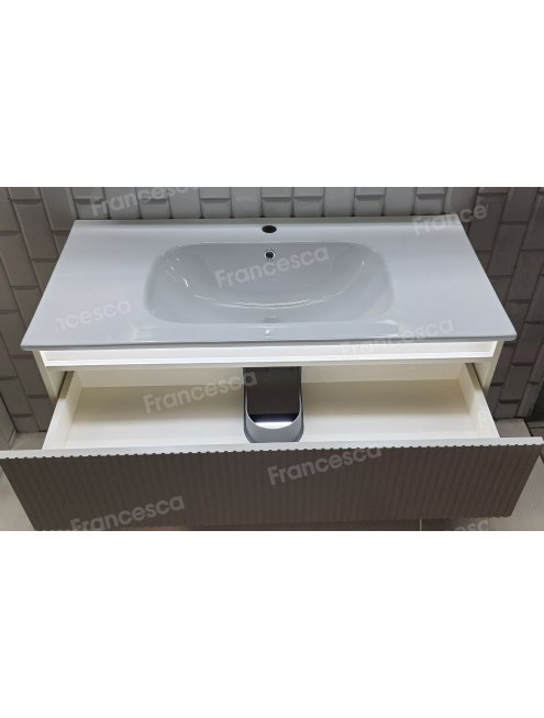 Тумба с раковиной Francesca Avanti Panda 100, DR-08-100, с подсветкой, подвесная, бежевая, с фрезеровкой
