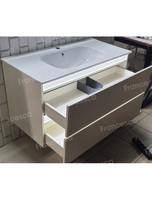 Тумба с раковиной Francesca Avanti Panda 100, DR-08-100, с подсветкой, подвесная, бежевая, с фрезеровкой