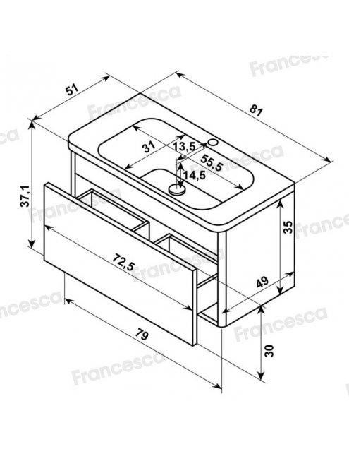 Тумба с раковиной Francesca Avanti Panda 80, DR-01-80, подвесная, с подсветкой, серая