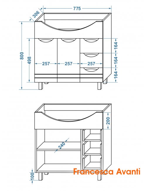 Тумба с раковиной Francesca Доминго 80 белый, с подсветкой (2дв+3ящ, под ум. Балтика 80)