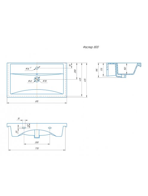 Тумба с раковиной Francesca Доминго 80 3 двери, с подсветкой (ум. Фостер 80)